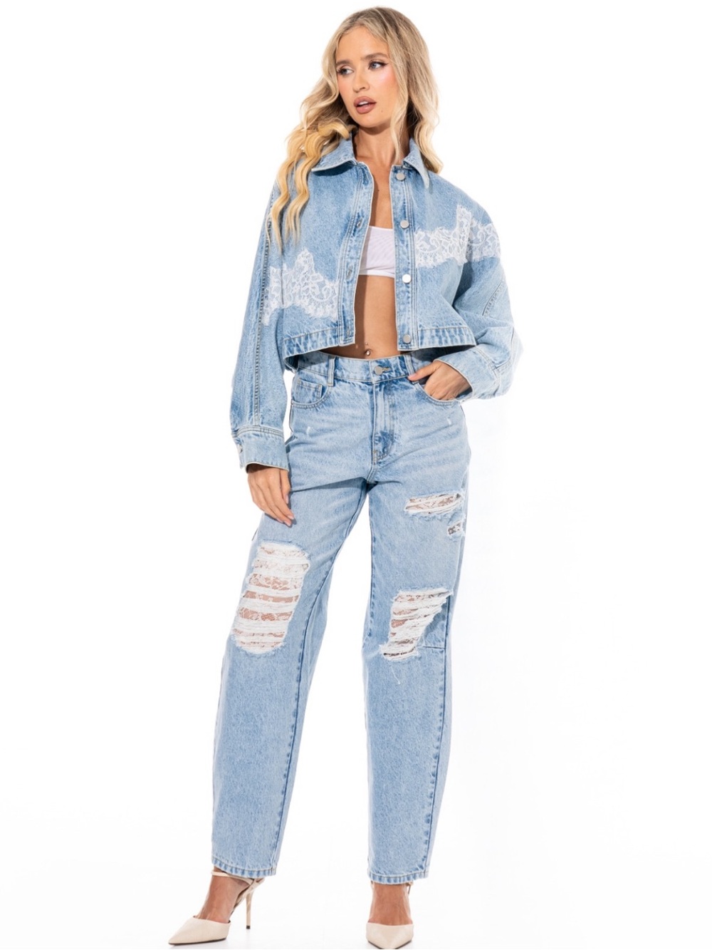 Riviera Lace Romance Denim Set